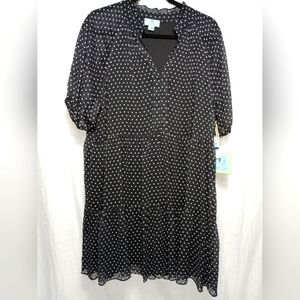 CeCe Puff Sleeve Sheer Lined Babydoll Dress. NWT Size XL